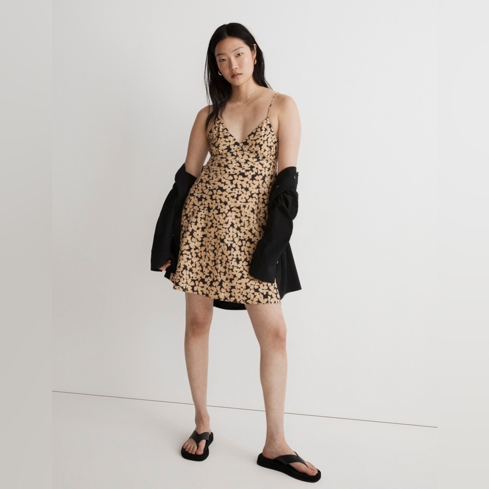 Madewell Layton Mini Slip Dress Desert Dune Tan Black Women’s 10 NEW